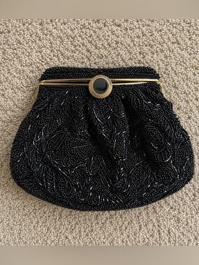 Black & Gold Vintage Beaded Evening Bag
